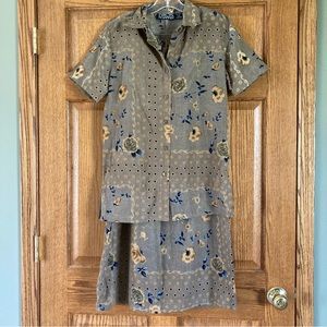 Nick & Sarah Skirt & Button-up Shirt Set in Brown Small